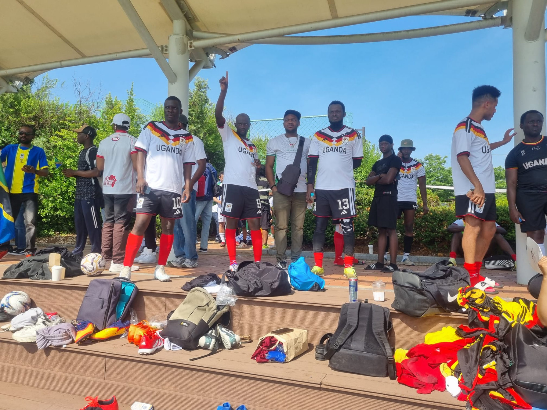 Team Uganda players under the pavilion between matches at KAFCON 2026