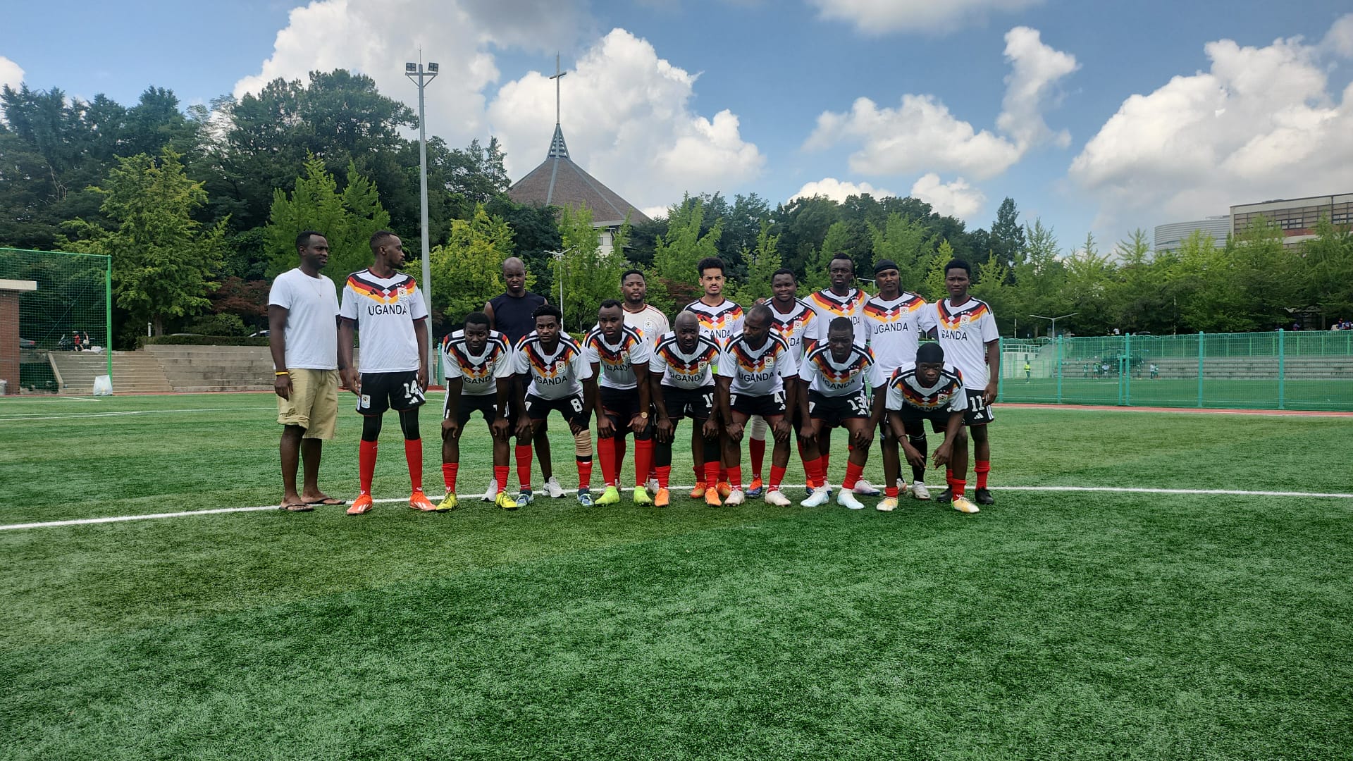 Team Uganda starting lineup at the Liberia Independence Day Cup, Ajou University, Suwon, 26 July 2026